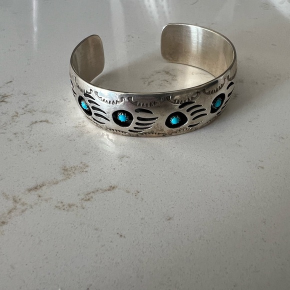 Navajo Bear Claw Turquoise Sterling Silver Cuff